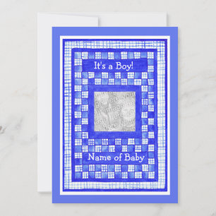 Customisable New Baby Boy Announcement Photo Card