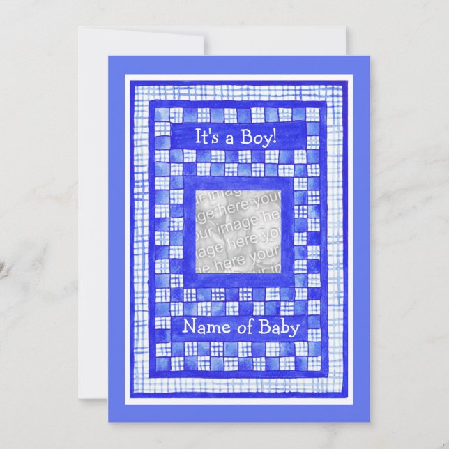 Customisable New Baby Boy Announcement Photo Card (Front)