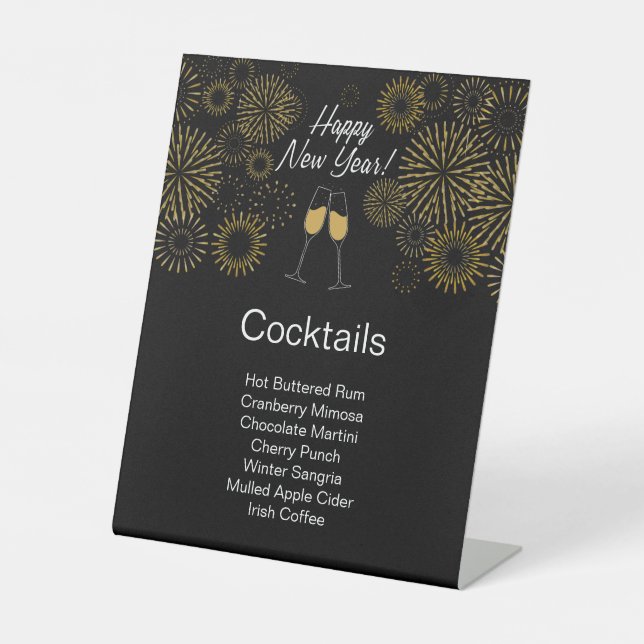 Customisable New Year's Cocktail List Pedestal Sign (Front)