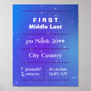 Customisable newborn baby purple blue poster