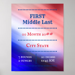 Customisable newborn baby red white blue poster