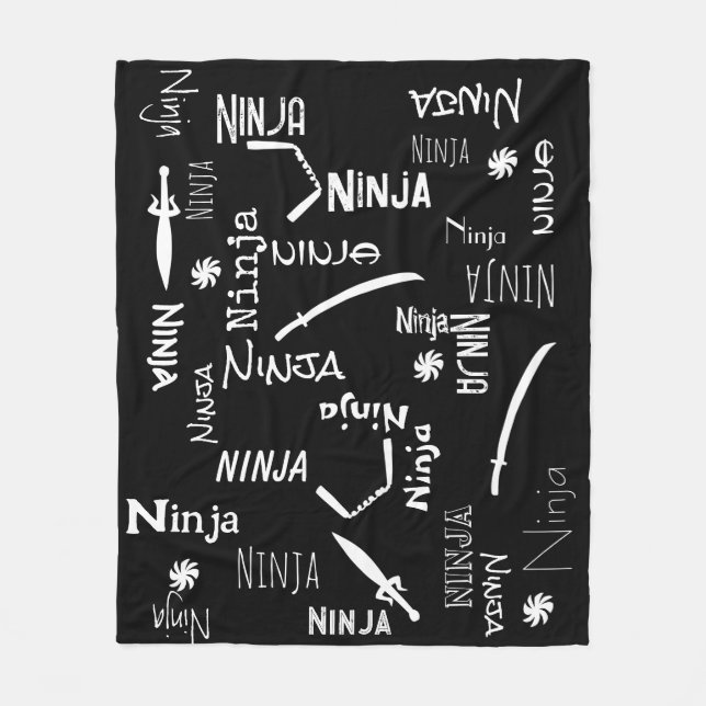 Customisable Ninja Black White Katana Pattern  Fleece Blanket (Front)