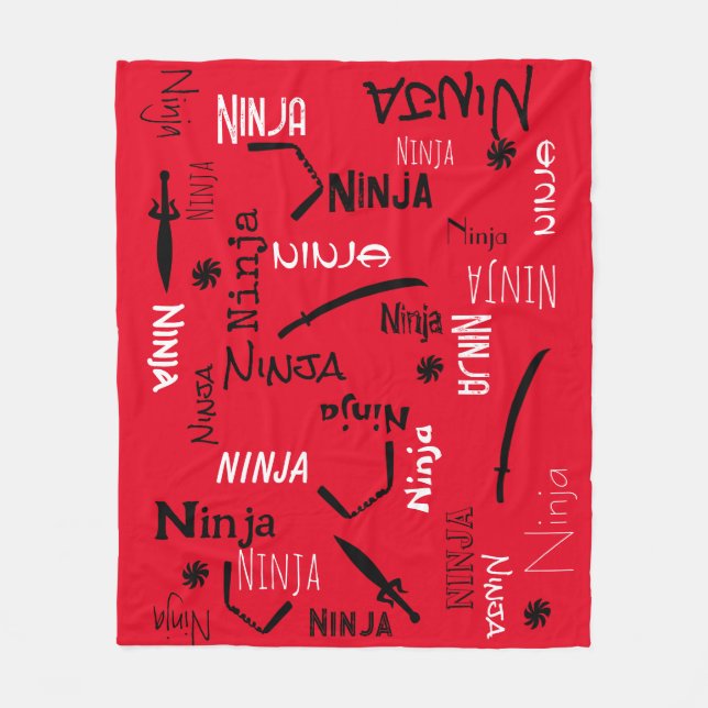 Customisable Ninja Red Black White Katana Pattern  Fleece Blanket (Front)