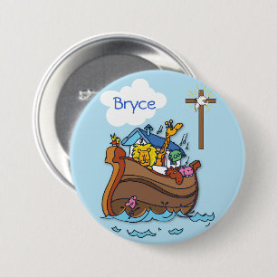 Customisable Noah’s Ark Baby Baptism, Boy Blue 7.5 Cm Round Badge