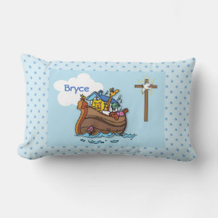 Customisable Noah’s Ark Baby Baptism, Boy Blue Lumbar Cushion