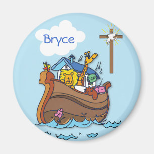 Customisable Noah’s Ark Baby Baptism, Boy Blue Magnet