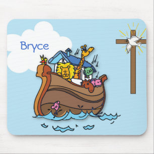 Customisable Noah’s Ark Baby Baptism, Boy Blue Mouse Pad