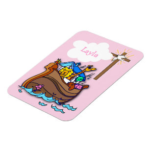 Customisable Noah’s Ark Baby Baptism, Girl Pink Magnet