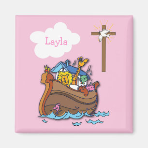 Customisable Noah’s Ark Baptism, Girl Pink Magnet