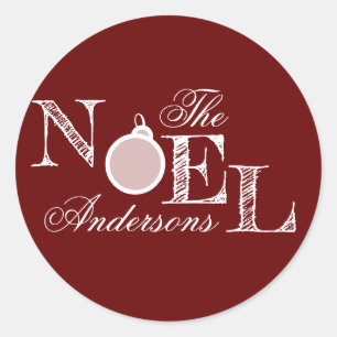 Customisable Noel Maroon Holiday Classic Round Sticker