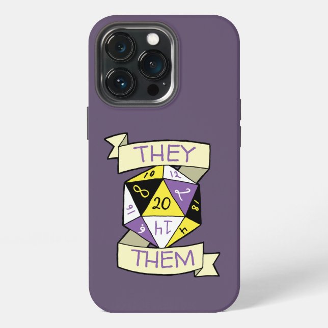 Customisable Nonbinary Tabletop D20 Pronoun Dice iPhone Case (Back)