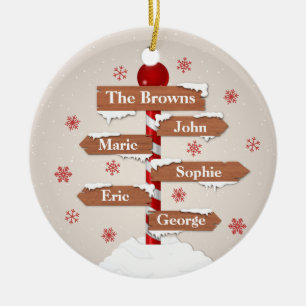 Customisable North Pole 5 Family Names Ceramic Ornament
