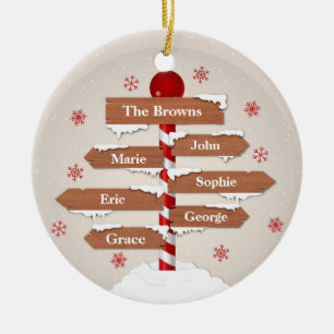 Customisable North Pole 6 Family Names Ceramic Ornament