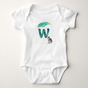 Customisable Northern Lights Letter W Arctic Wolf Baby Bodysuit