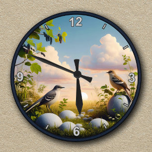 Customisable Northern Mockingbird Nature Scene  Round Clock