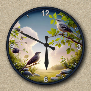 Customisable Northern Mockingbird Nature Scene  Round Clock
