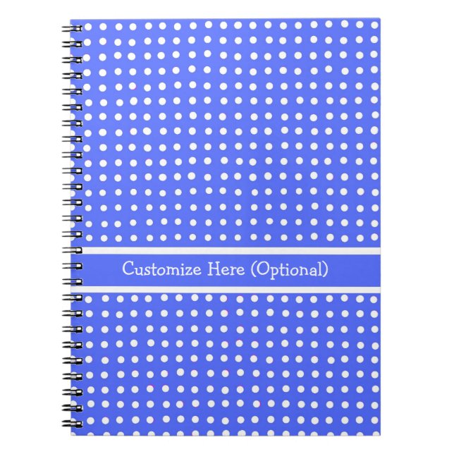 Customisable Notebook, Blue/White Polka Dots Notebook (Front)