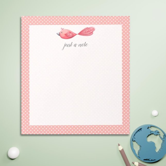 Customisable notepad with a pink bird (Cute Pink Bird Notepad for Teachers and Back to School)