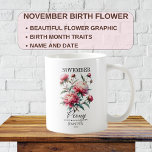 Customisable November Birthday Peony Flower   Coffee Mug<br><div class="desc">Celebrate November birthdays with a personal touch using our Customisable May Birthday Flower Peony Coffee Mug. Featuring the Pink Peony, the official flower for November , this mug is designed to brighten up your morning coffee or tea with a splash of vibrant colour and personal flair. Capacity: 11 oz /...</div>