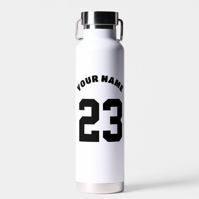 Customisable Number 23, Custom Name, Number Water Bottle (Front)