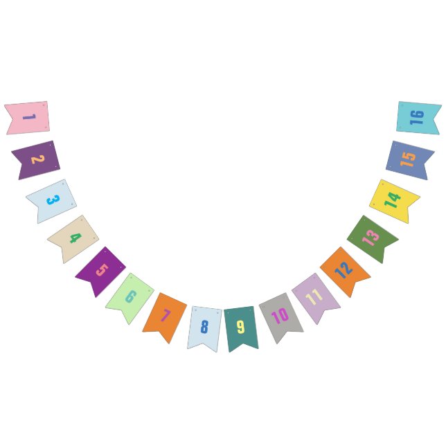 Customisable Numbers 1-16 on Colourful Flags (All)