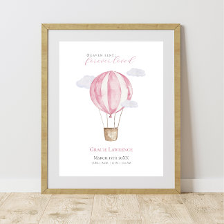 Customisable Nursery Watercolor Pink Air Balloon Poster