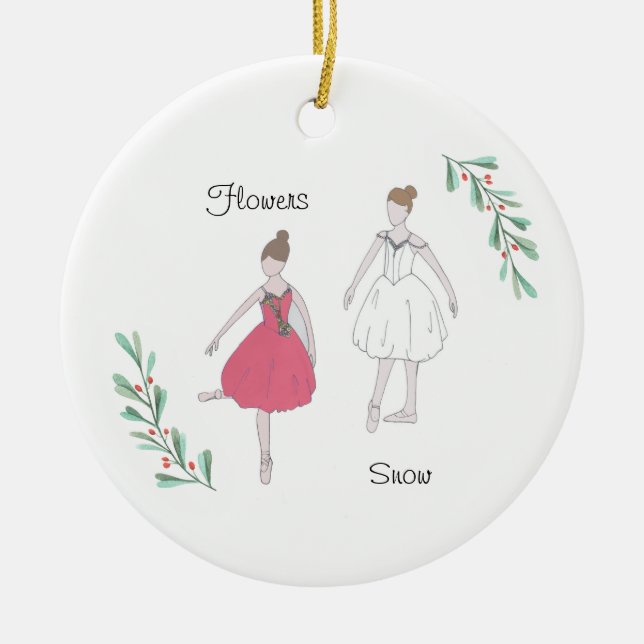 Customisable  Nutcracker Snow/Flowers Ceramic Ornament (Front)