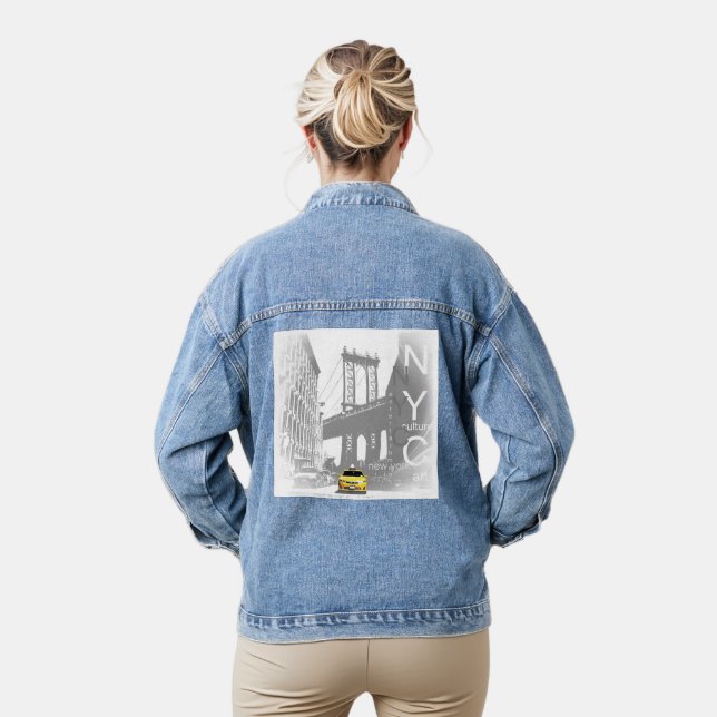 Customisable Nyc Yellow Taxi Brooklyn Womens Denim Jacket (Model)