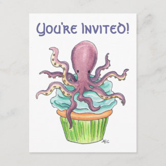Customisable Octopus Cupcake Birthday Invite