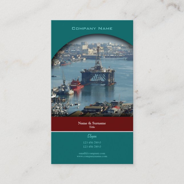 Customisable oil drilling rig watercolor profile business card (Front)