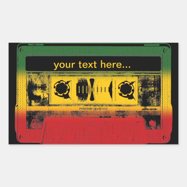 Customisable Old School Reggae Cassette Rectangular Sticker (Front)
