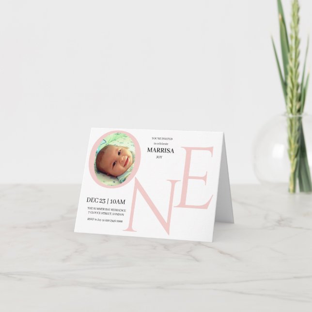 Customisable ONE First Birthday Photo Invitation (Front)