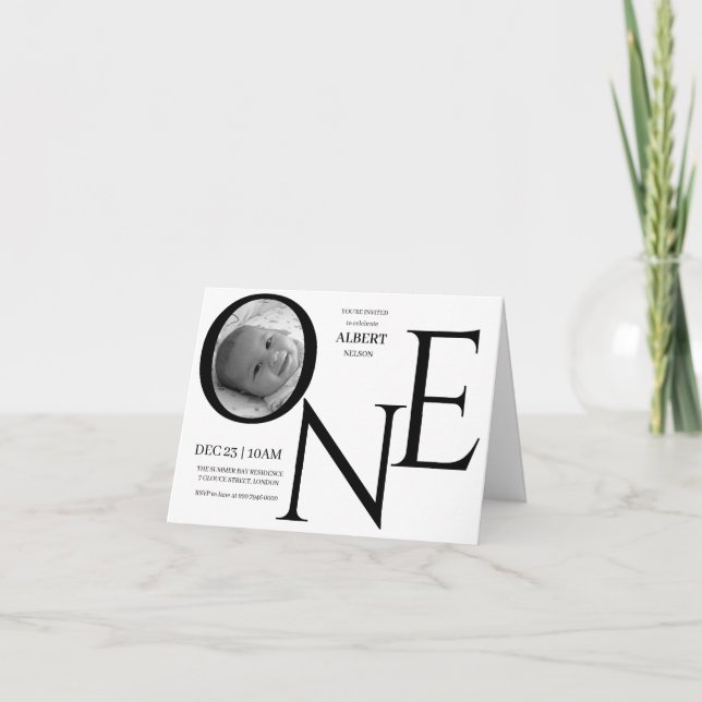 Customisable ONE First Birthday Photo Invitation (Front)