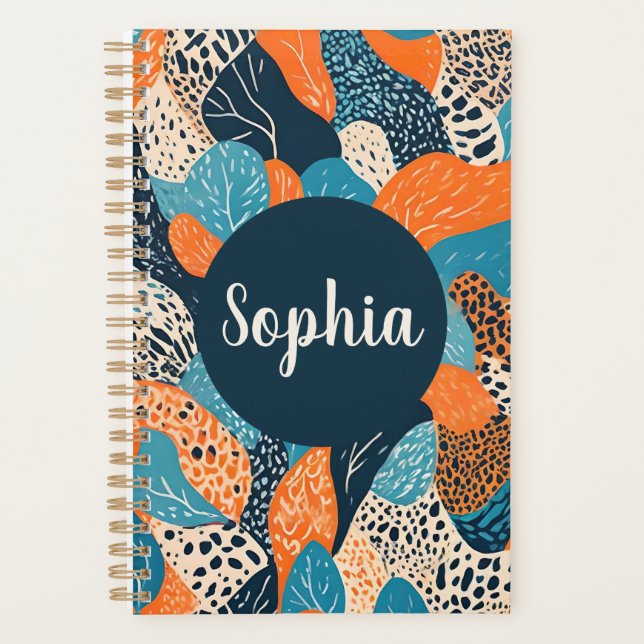 Customisable Orange and Blue Cheetah Print Planner (Front)