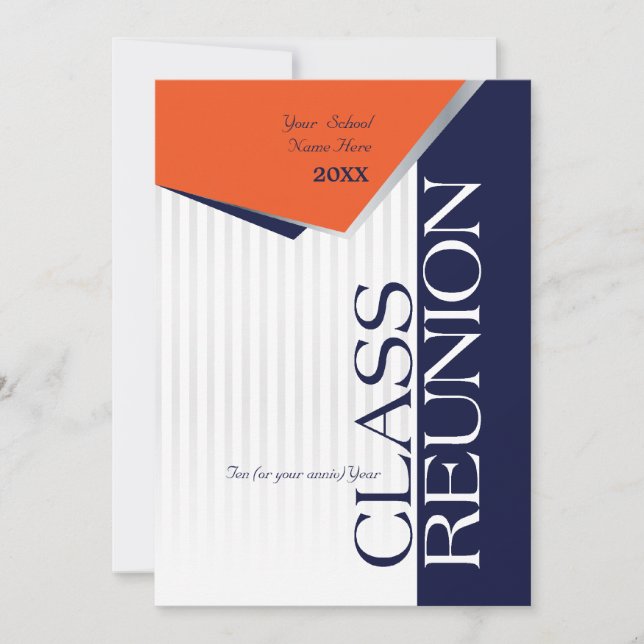 Customisable Orange and Blue Class Reunion Invitation (Front)