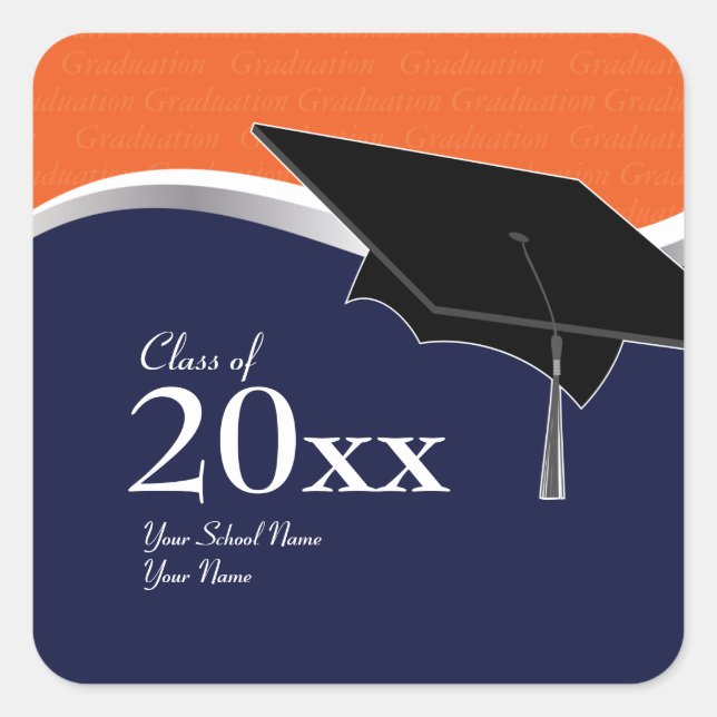 Customisable Orange and Blue Graduation Sticker (Front)