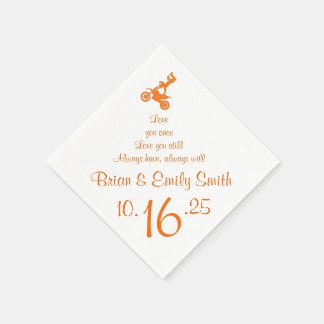 Customisable orange motocross biker paper napkins (Corner)