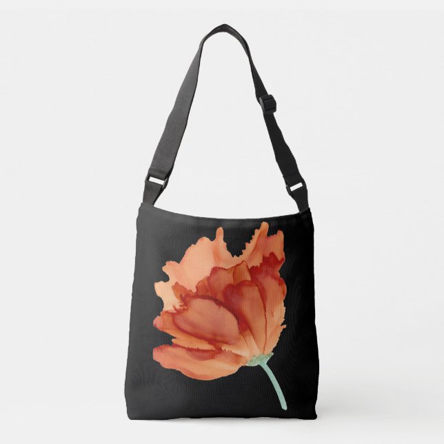 Customisable Orange Poppy hand painted Crossbody Bag (Front)