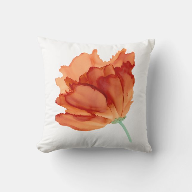 Customisable!! Orange poppy hand painted floral Cushion (Front)