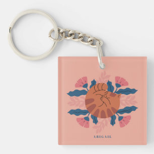 Customisable Orange Tabby Cat & Matisse Flowers Key Ring