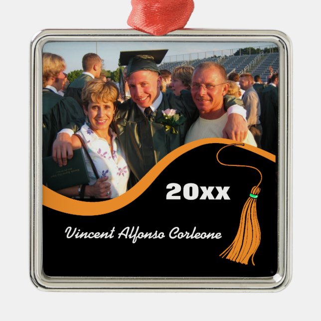 Customisable Orange Tassel Graduation Ornament (Front)