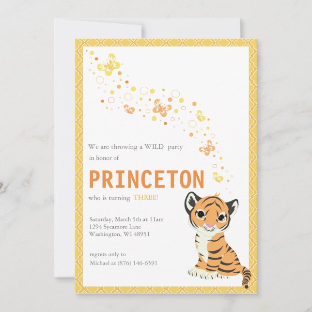 Customisable Orange Tiger Birthday Invitation (Front)