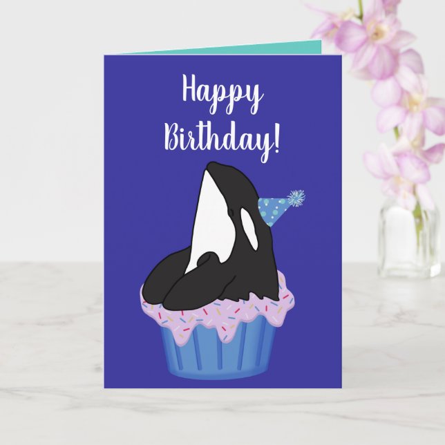 Customisable Orca Killer Whale  Birthday Card (Orchid)