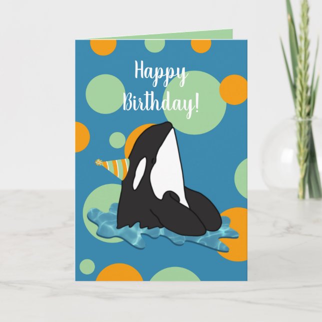 Customisable Orca Killer Whale Birthday Card (Front)