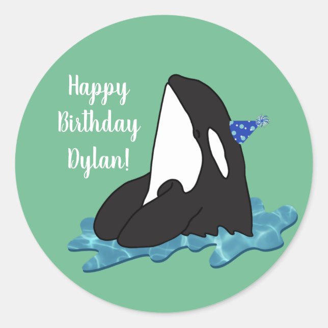Customisable Orca Killer Whale  Birthday  Classic Round Sticker (Front)