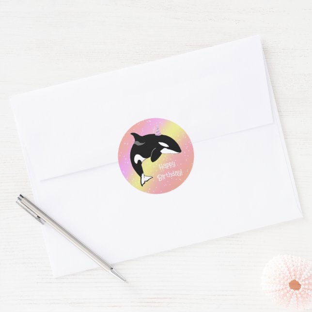 Customisable Orca Killer Whale Birthday  Classic Round Sticker (Envelope)
