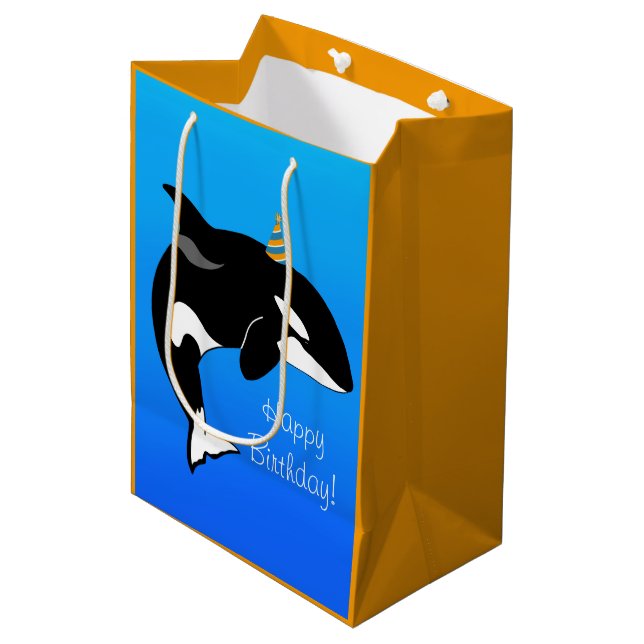 Customisable Orca Killer Whale Birthday Medium Gift Bag (Front Angled)
