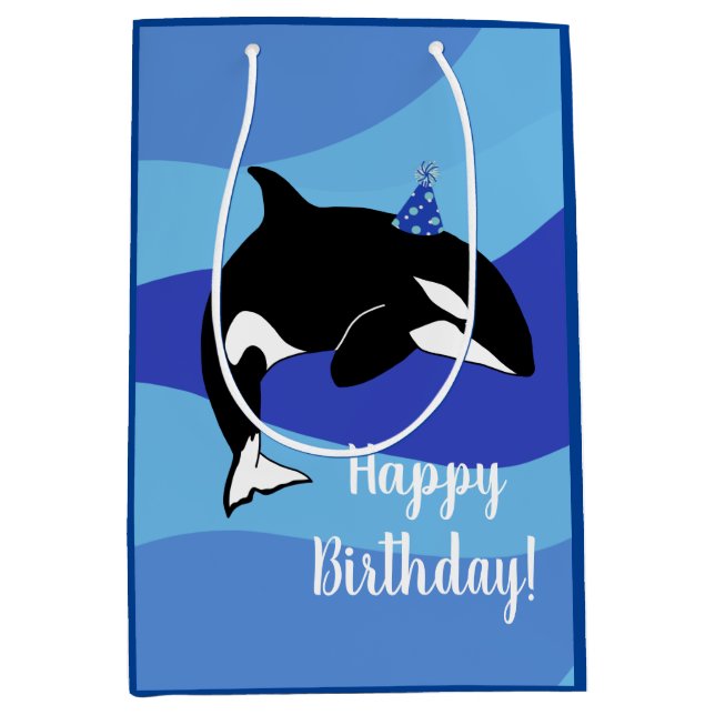 Customisable Orca Killer Whale Birthday Medium Gift Bag (Front)