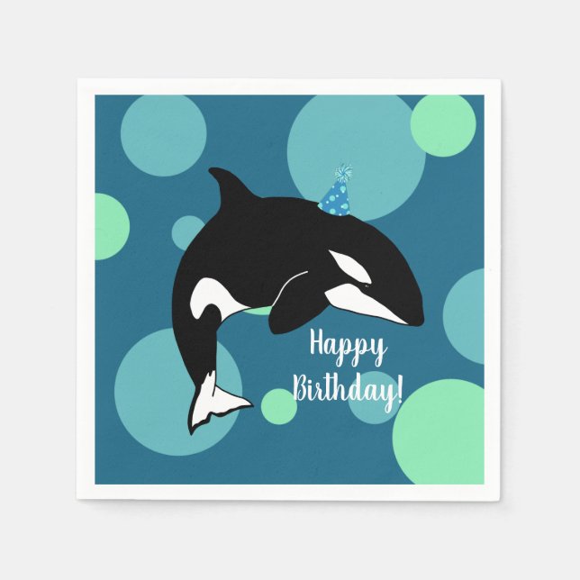 Customisable Orca Killer Whale  Birthday Napkin (Front)