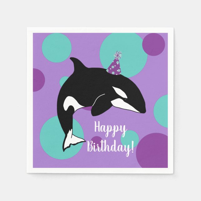 Customisable Orca Killer Whale  Birthday Napkin (Front)